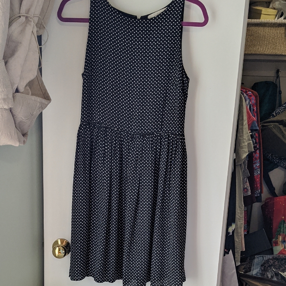 LOFT Blue and White Sleeveless Crew Neck Mini Dress